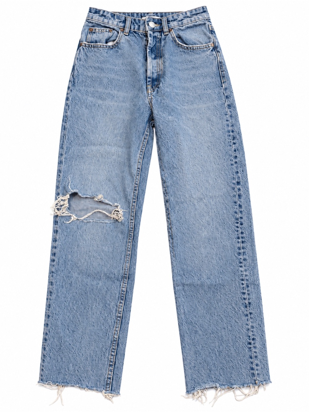 ZARA Women’s Size 2 Light Wash Distressed Straight Leg Jeans Raw Hem